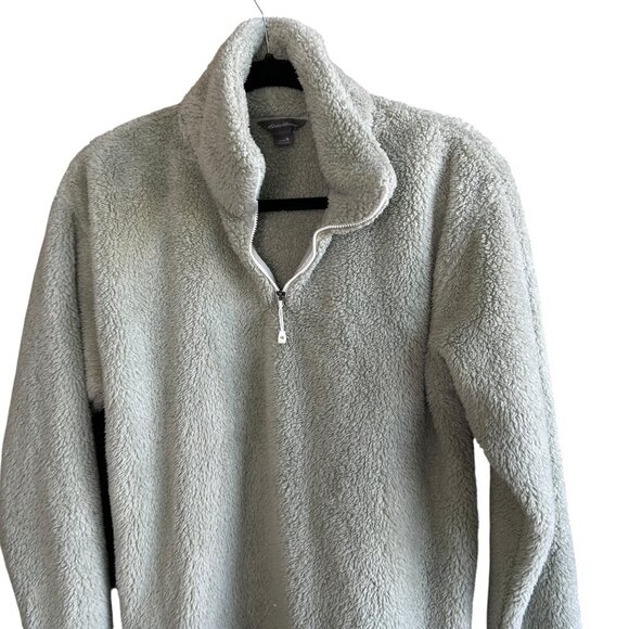 Eddie Bauer Light Green Fleece 1/4 Zip Pullover Cozy Sweater Size Medium - Picture 3 of 11